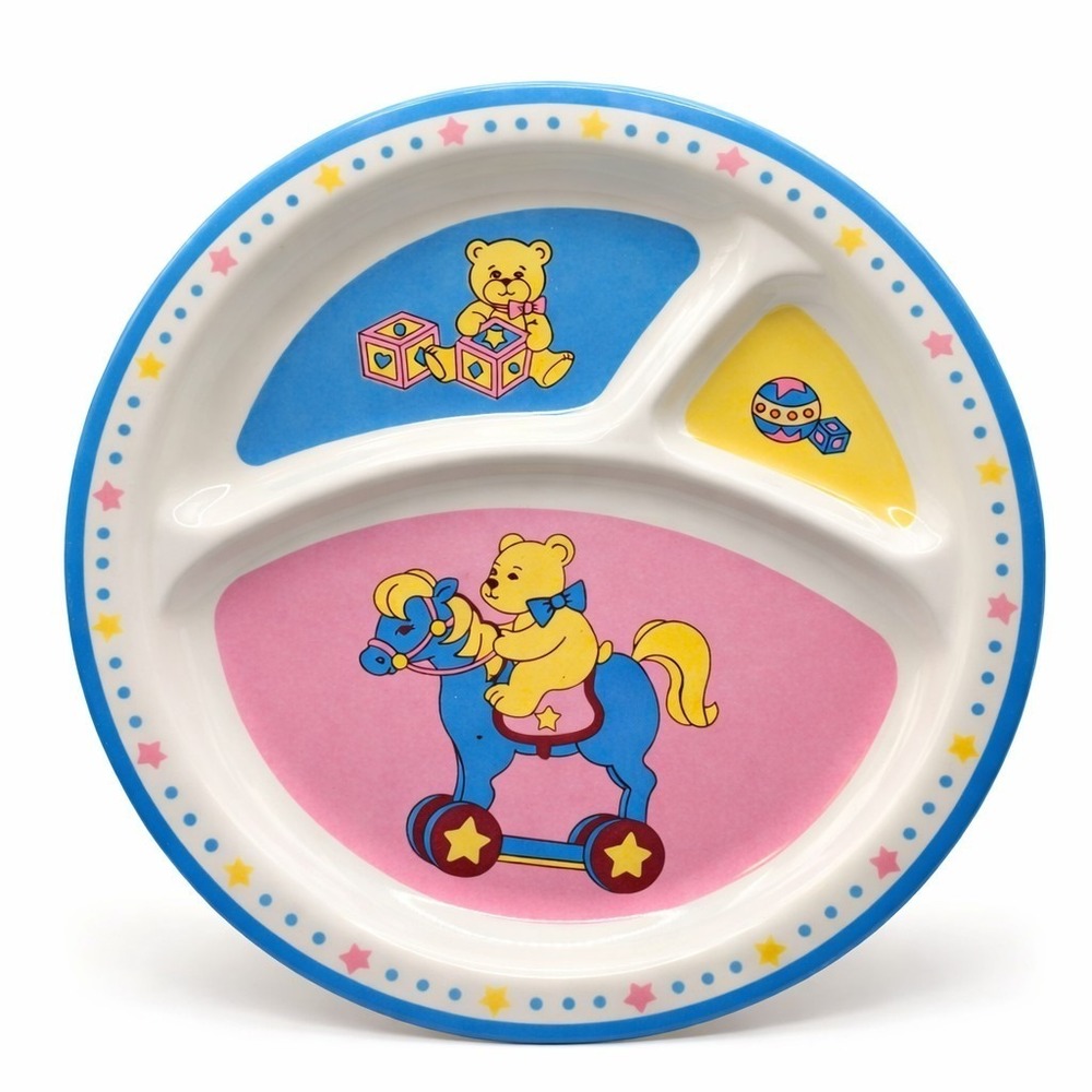 Vintage Kids Divided Plate Teddy Bear Taiwan Melamine Baby Tray 80s 90s Cottage